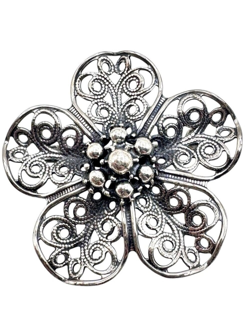 Vintage Beau Sterling Flower Brooch Pin Open Work Wire Work 925 Signed 35 mm